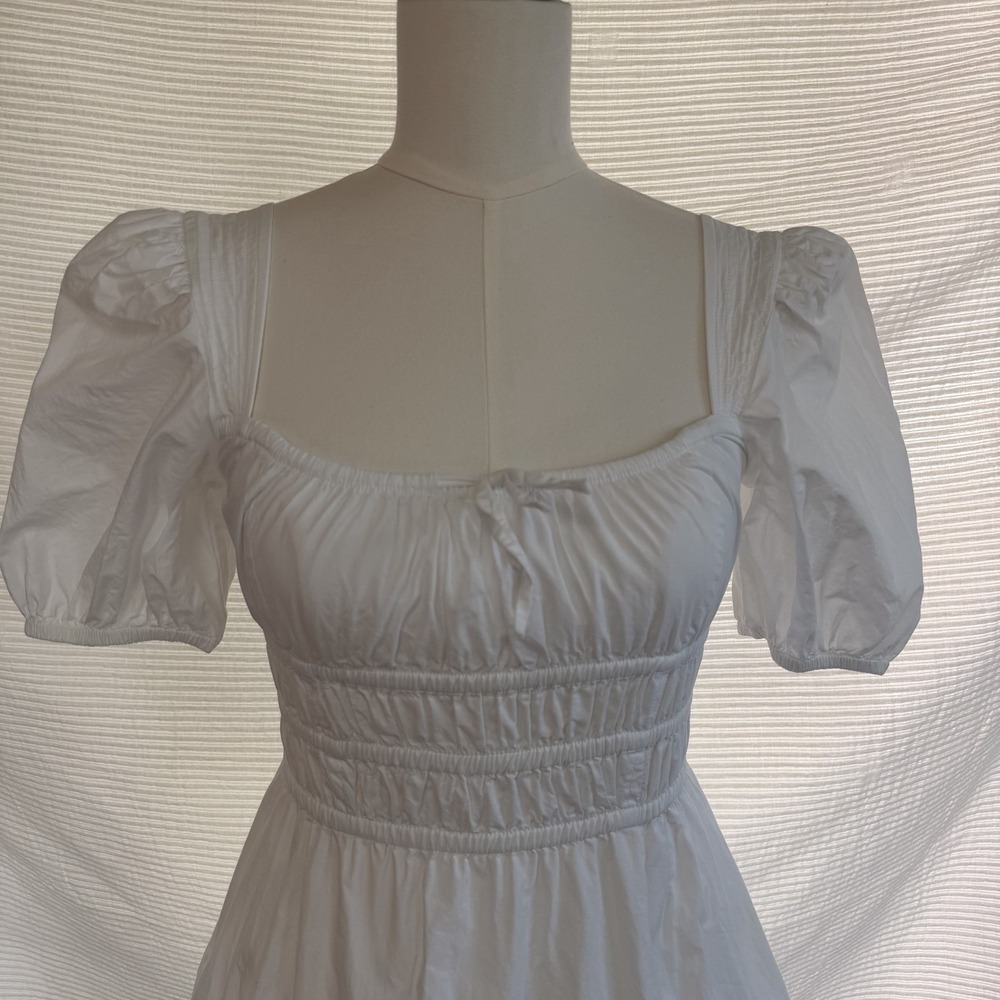 Sunday Best Aritzia Smocked Mini Dress XS White Wedding Coquette Preppy Girly - Picture 3 of 9